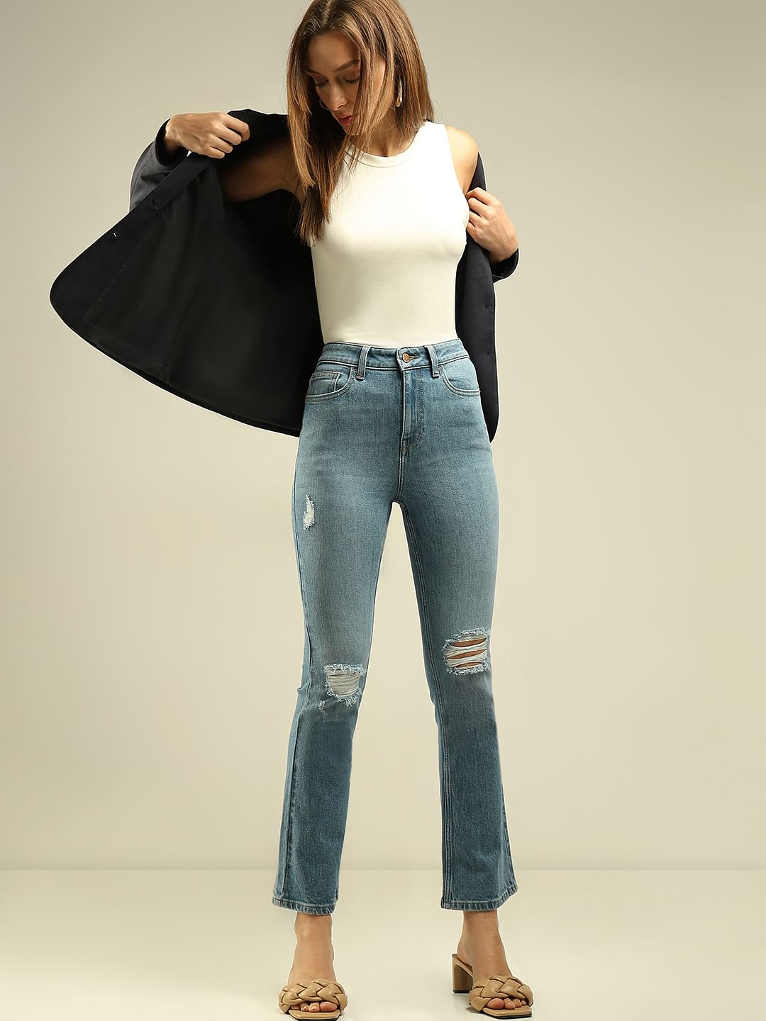 Light Blue Distressed Petra Bootcut Jeans