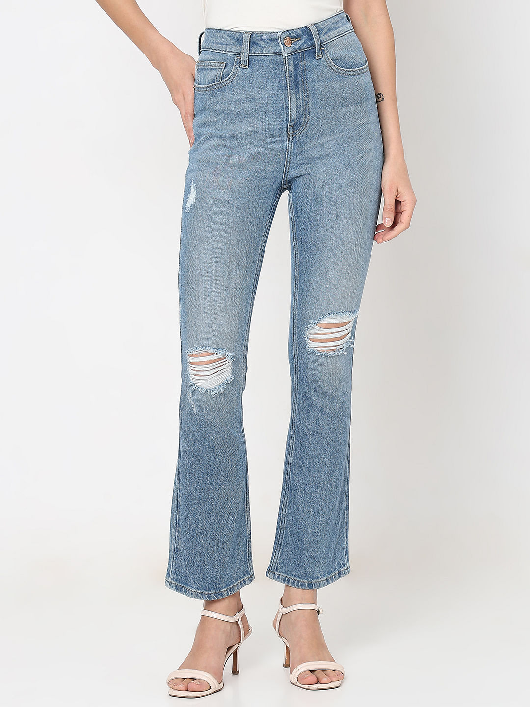Light Blue Distressed Petra Bootcut Jeans