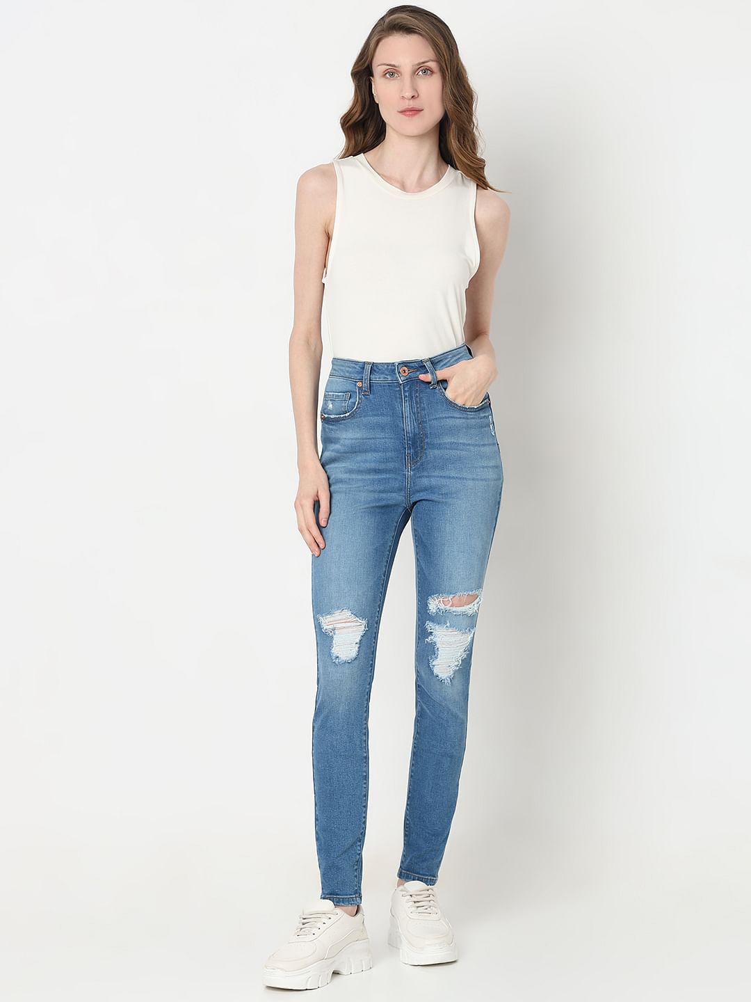 Light Blue High Rise Distressed Wendy Skinny Jeans