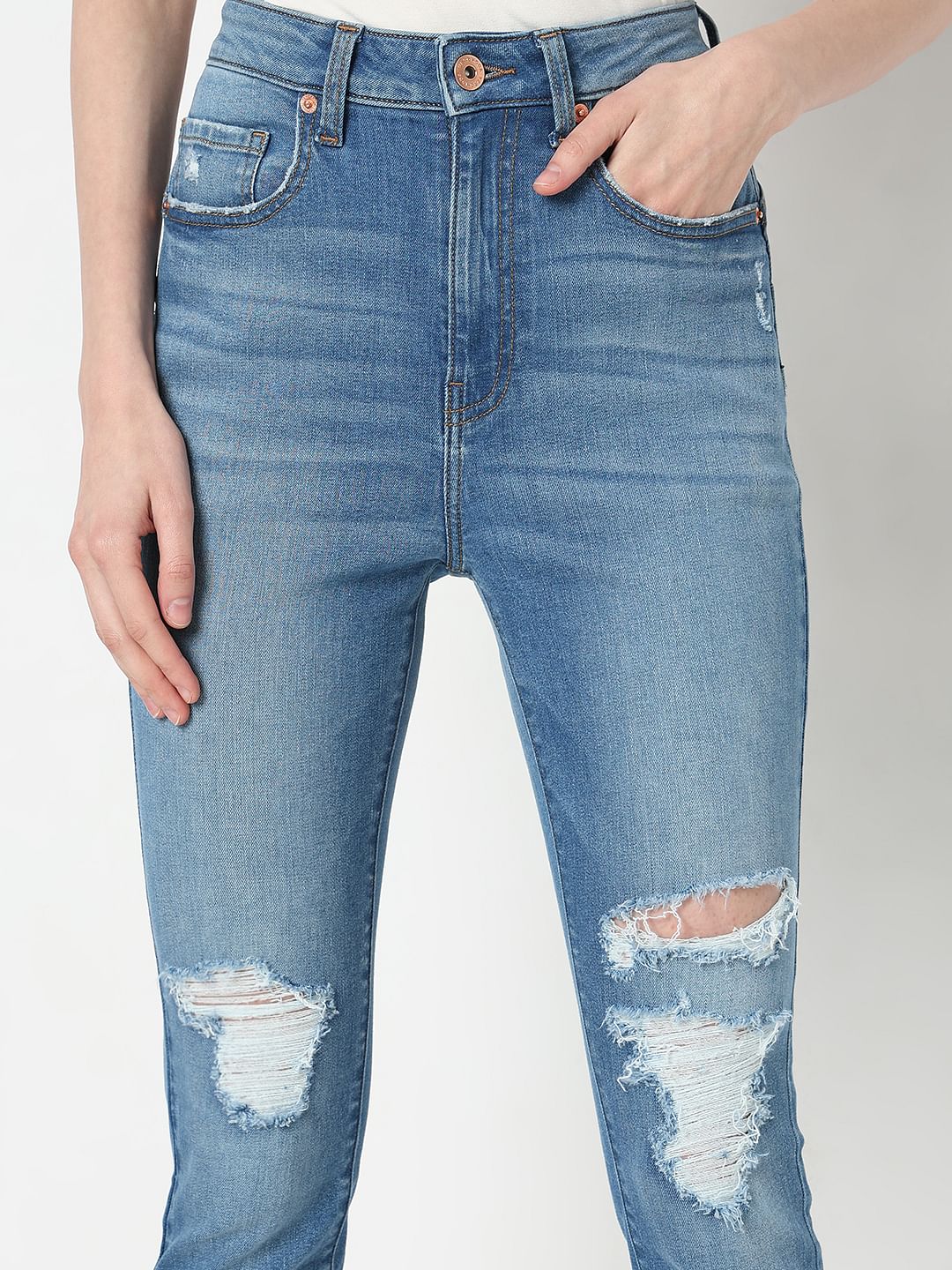 Light Blue High Rise Distressed Wendy Skinny Jeans