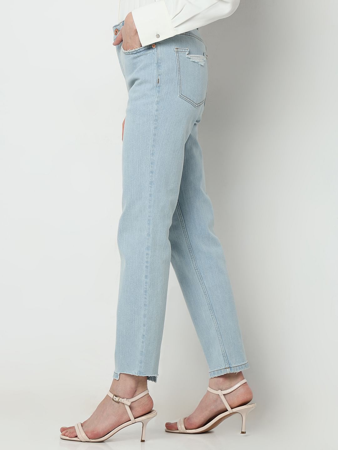 Cubus Sales Cubus Curve Jeans Light Blue High Rise Distressed Jade