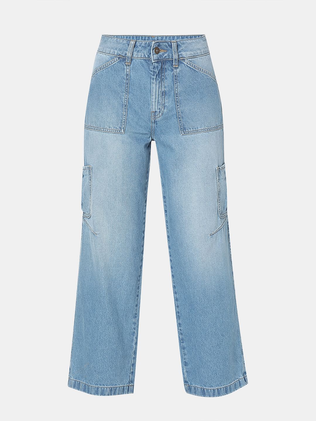 Blue Jade Straight Fit Cargo Jeans