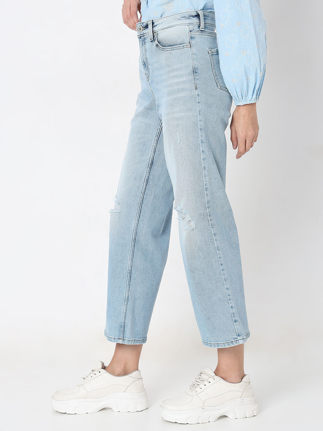 Light Blue High Rise Distressed Zoey Wide-Leg Jeans