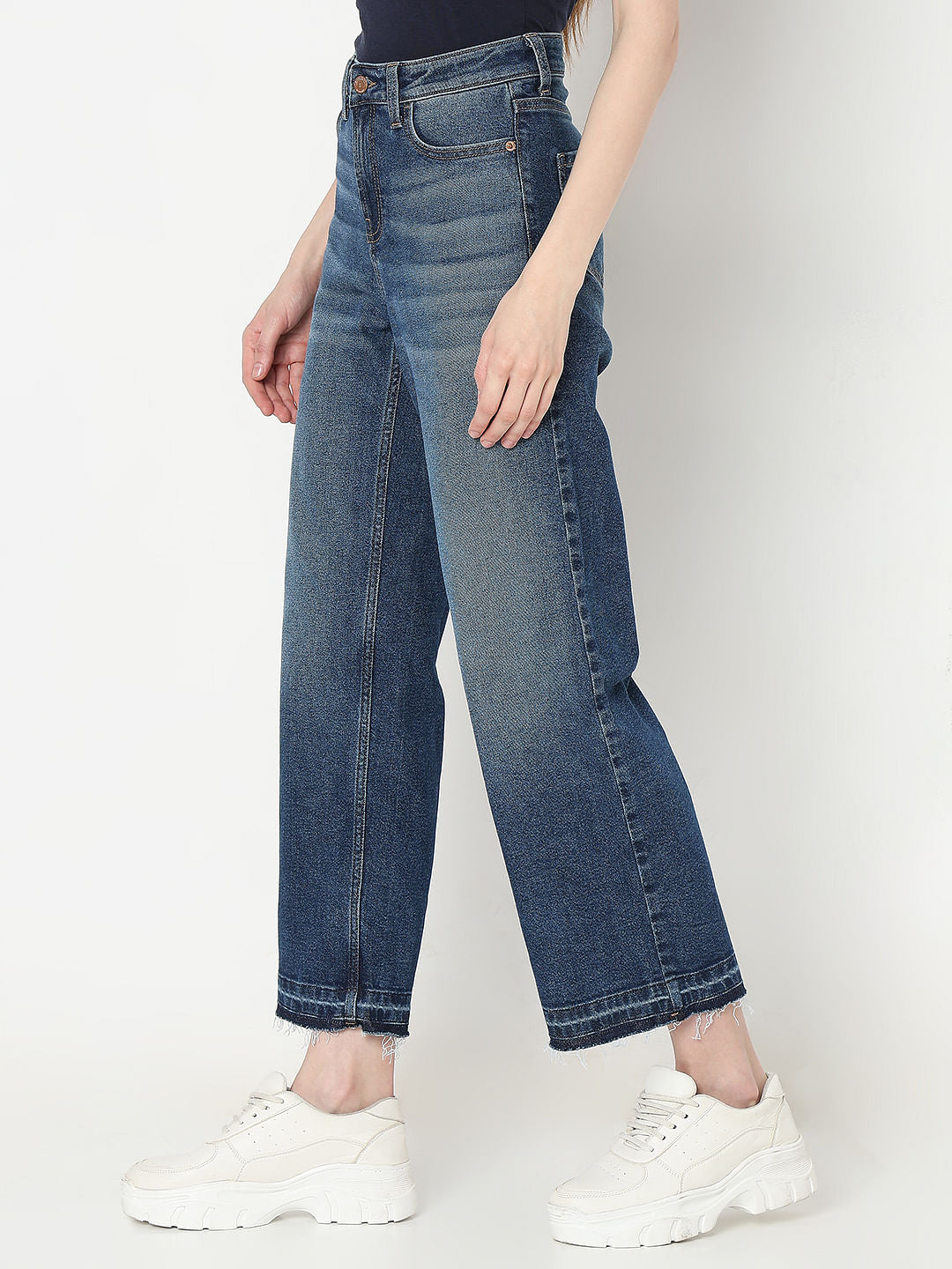 Dark Blue Faded Zoey Wide-Leg Jeans