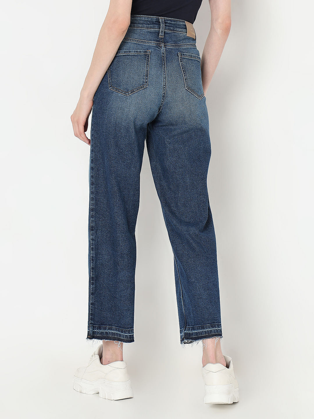 Dark Blue Faded Zoey Wide-Leg Jeans