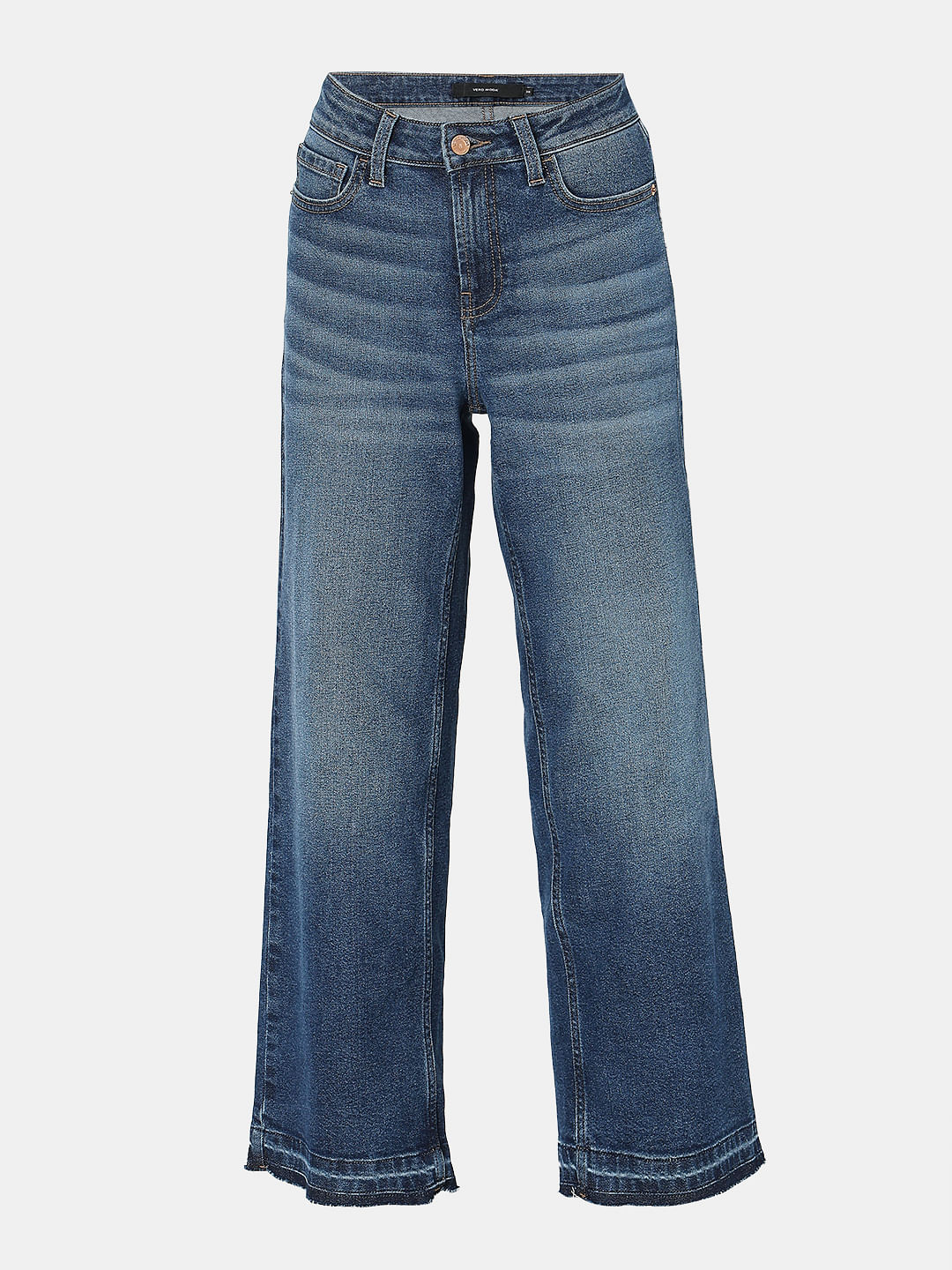 Dark Blue Faded Zoey Wide-Leg Jeans