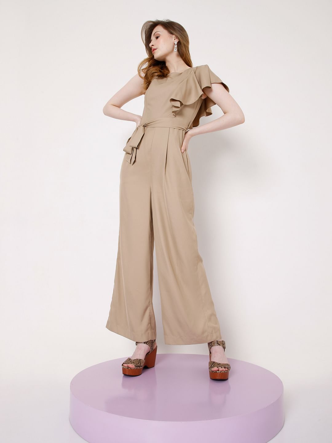 Brown Flared Sleeve Jumpsuit