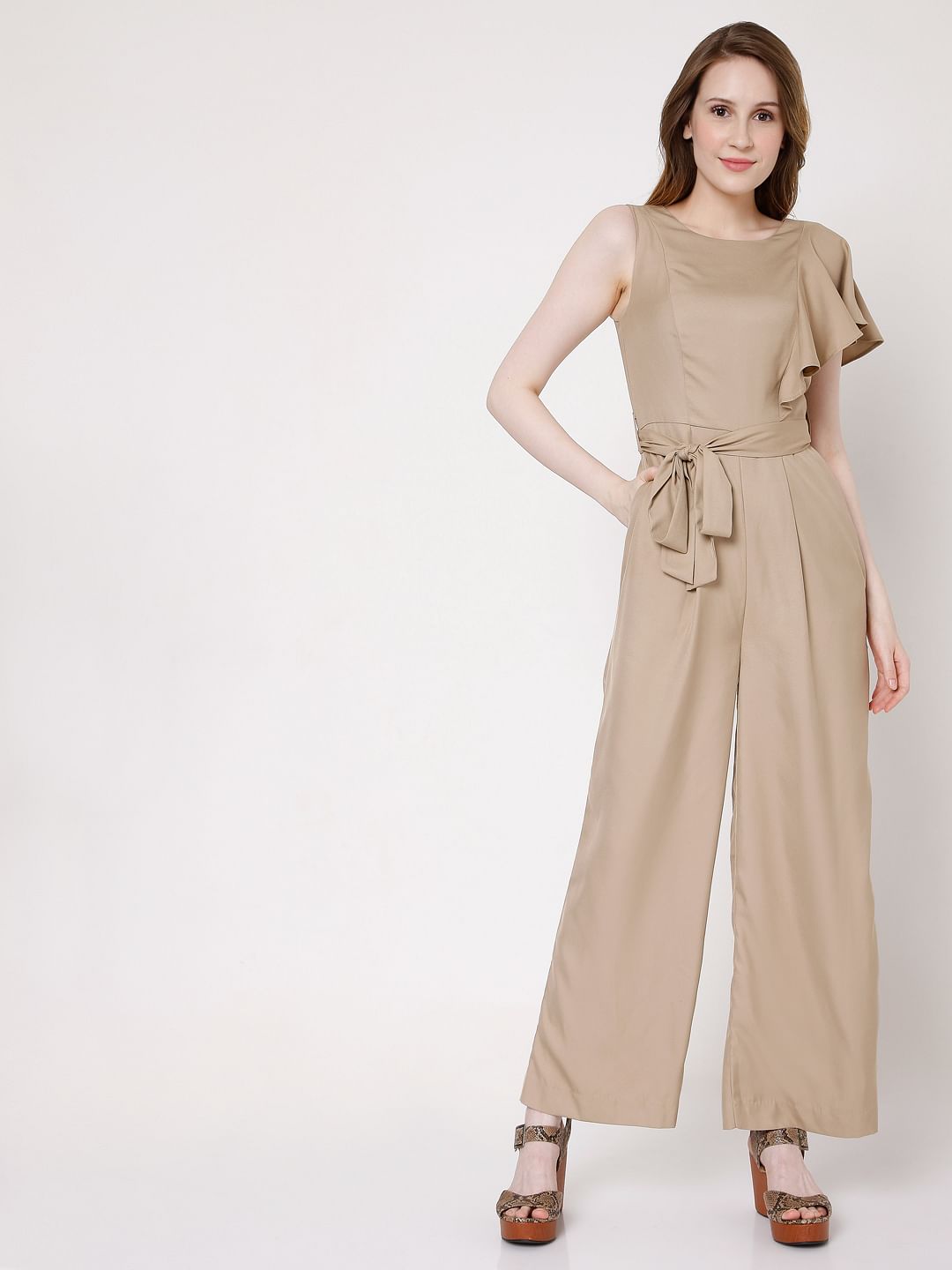 Brown Flared Sleeve Jumpsuit