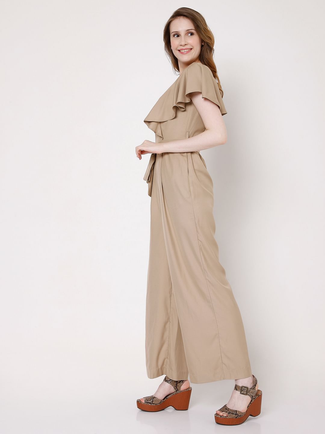 Brown Flared Sleeve Jumpsuit