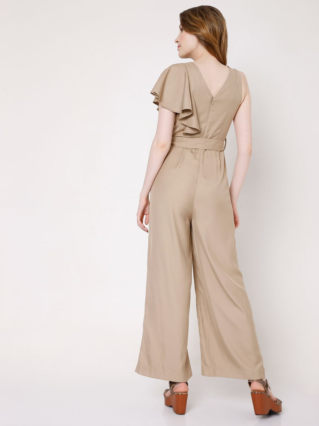 Brown Flared Sleeve Jumpsuit
