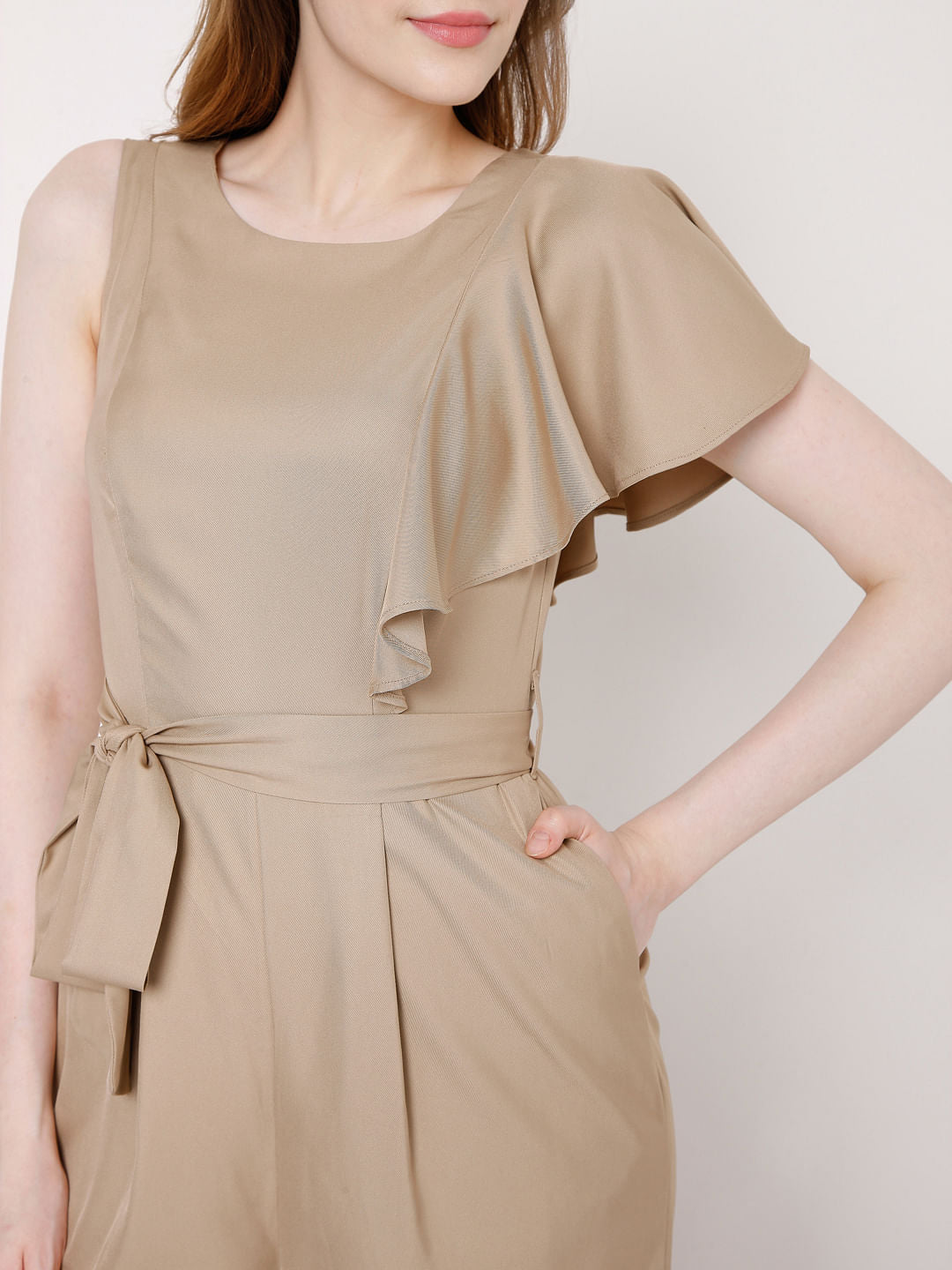 Brown Flared Sleeve Jumpsuit