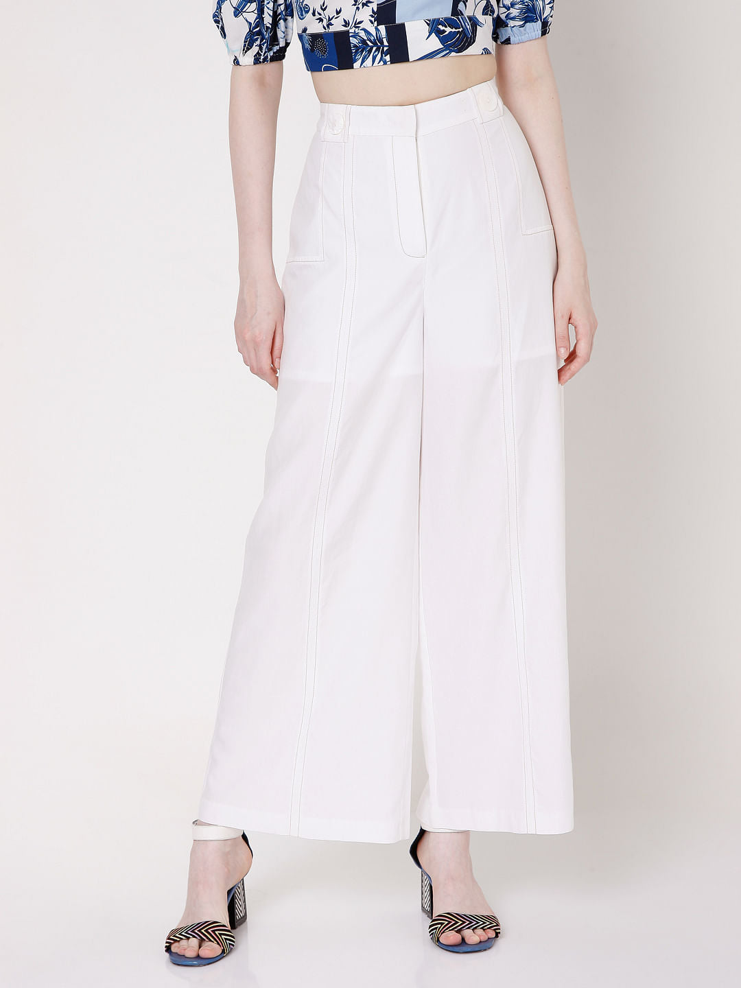 White High Rise Wide Leg Pants