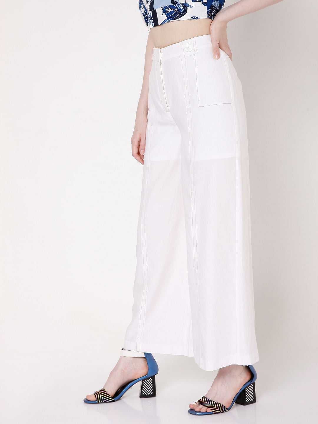 White High Rise Wide Leg Pants