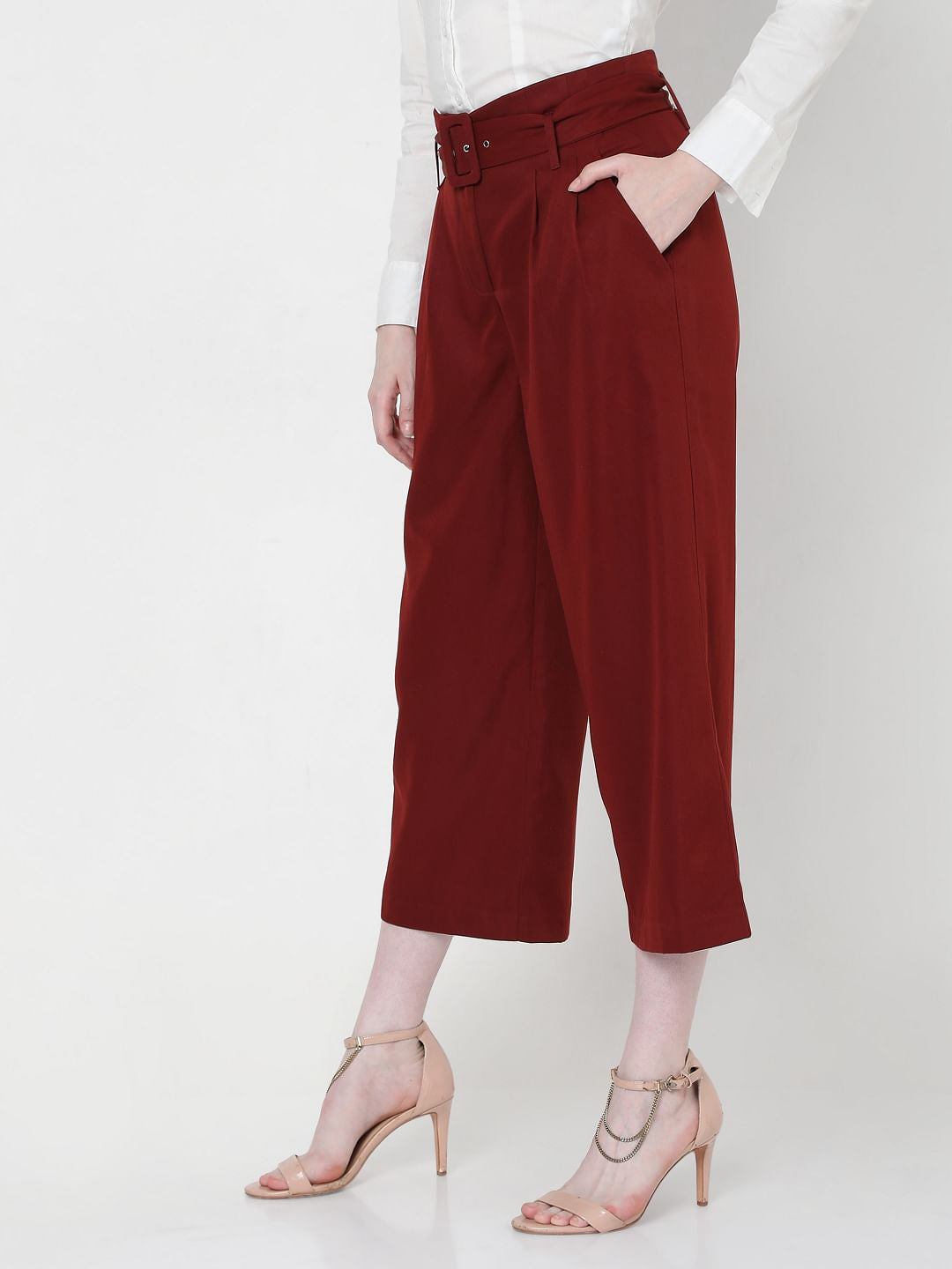 Red High Rise Culottes