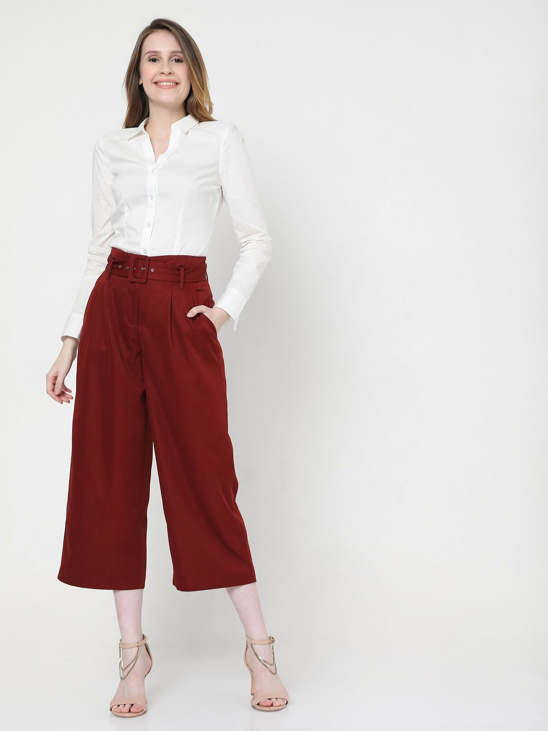 Red High Rise Culottes