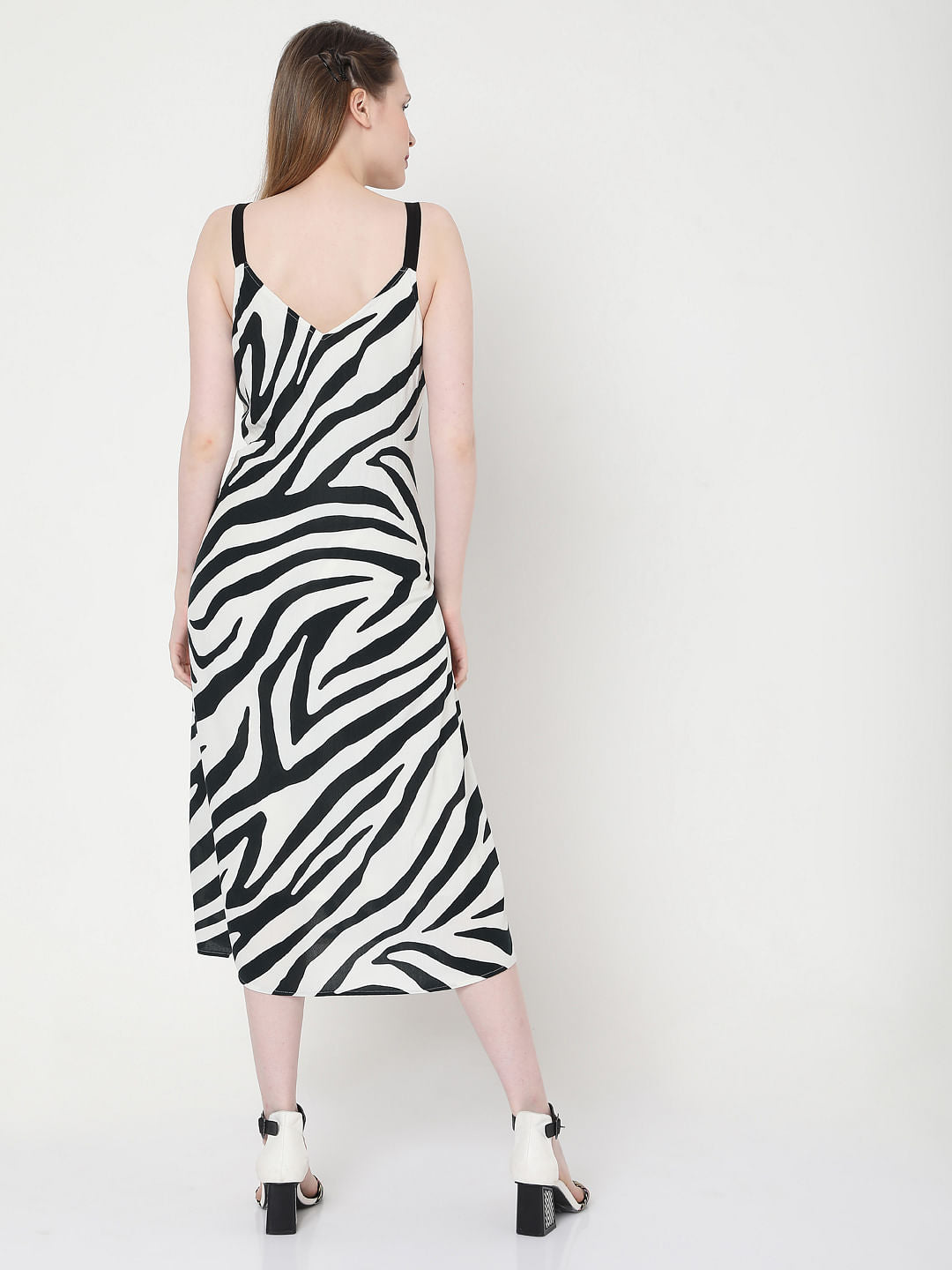 Monochrome Zebra Print Midi Dress