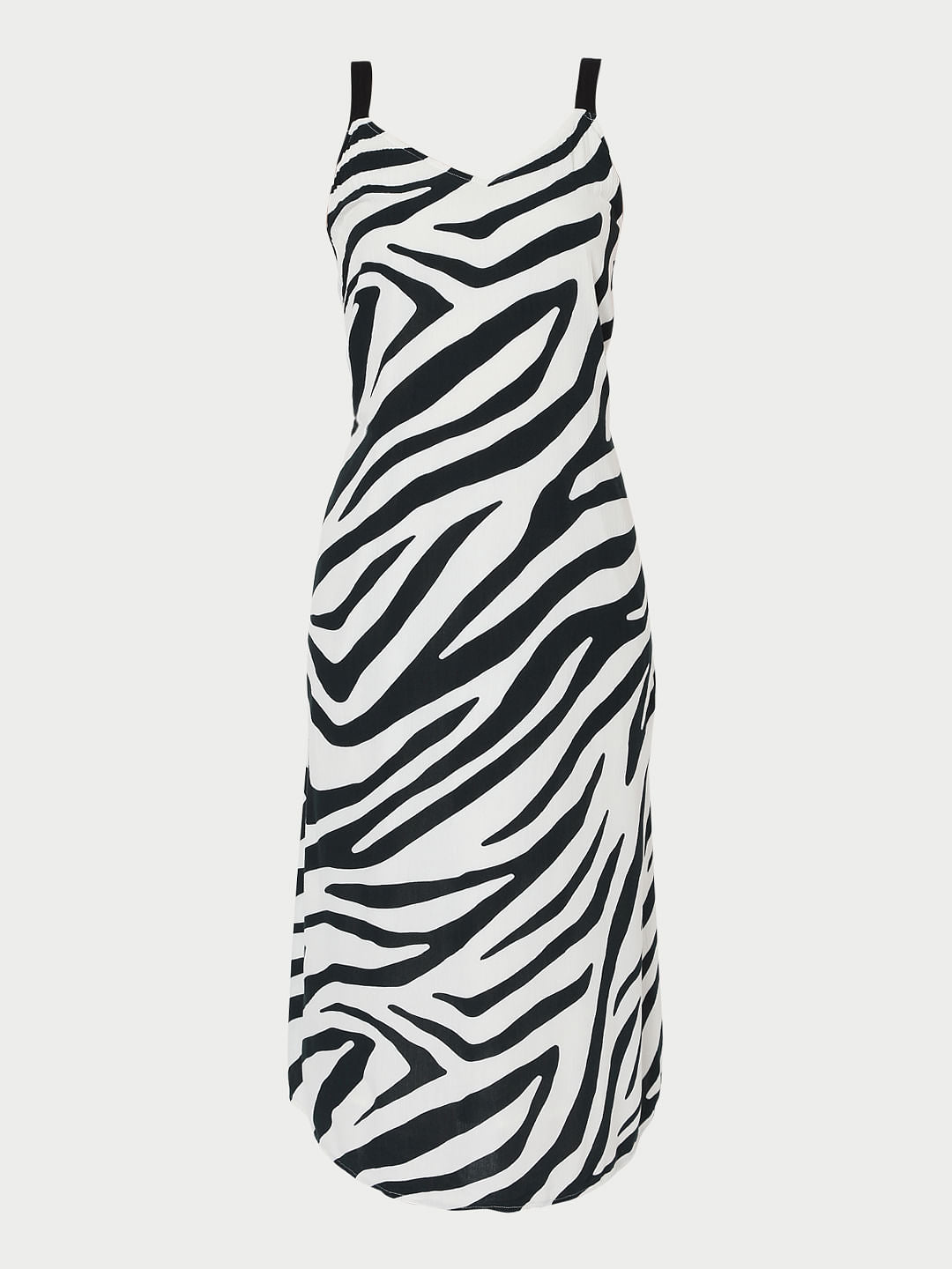 Monochrome Zebra Print Midi Dress