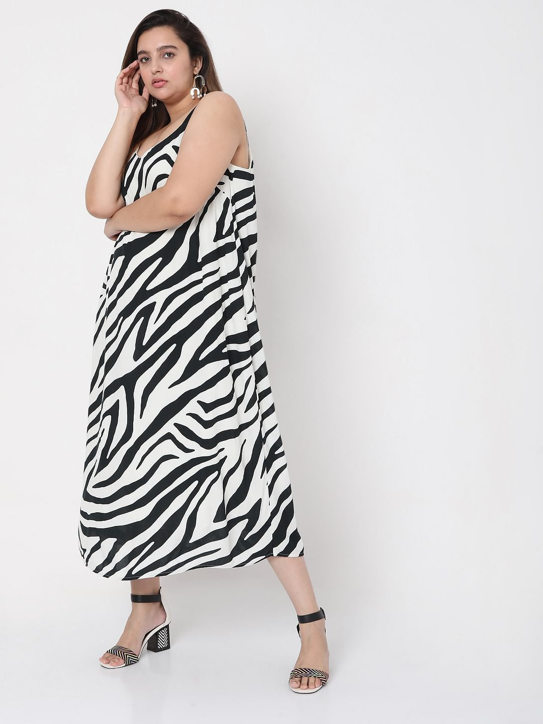 Curve Black & White Printed Midi Dress