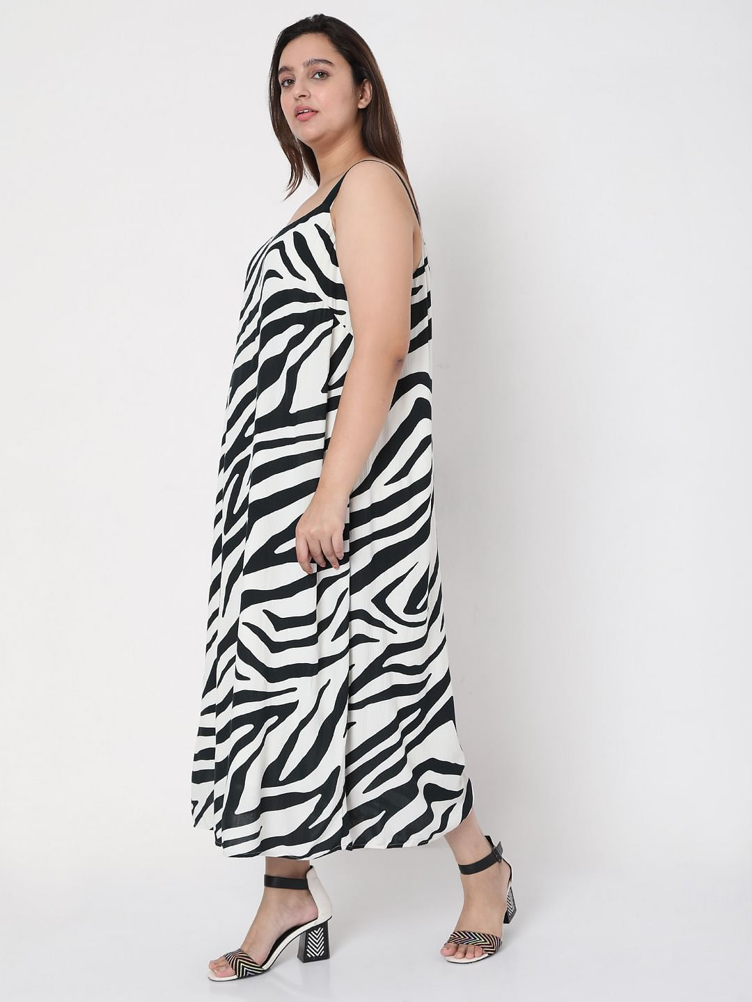 Curve Black & White Printed Midi Dress