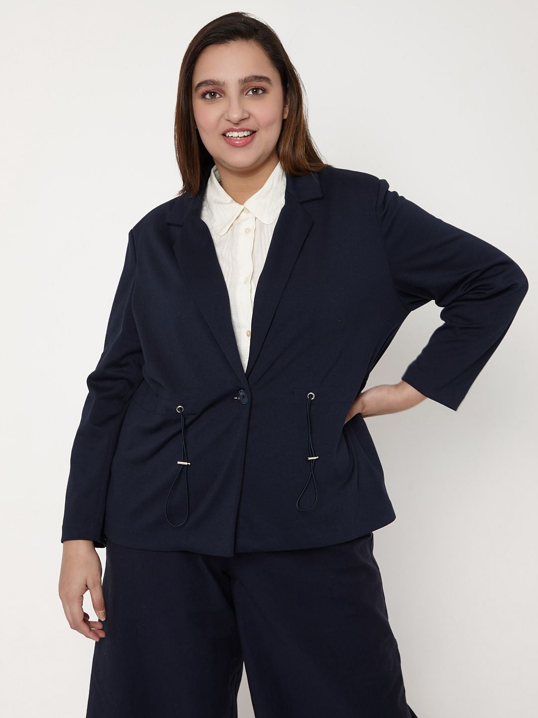 Curve Navy Blue Formal Blazer