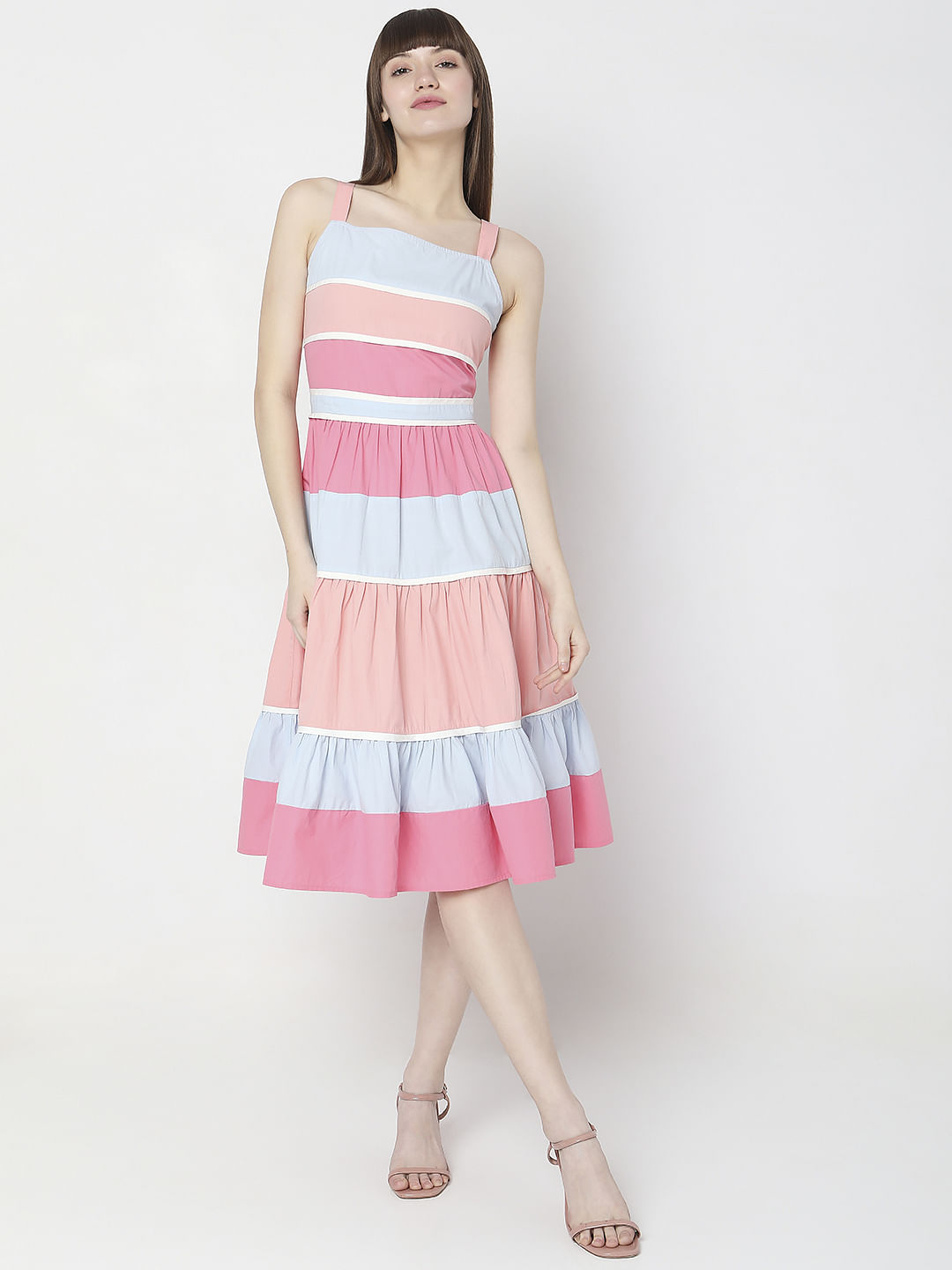Pastel Peach Colourblocked Midi Dress