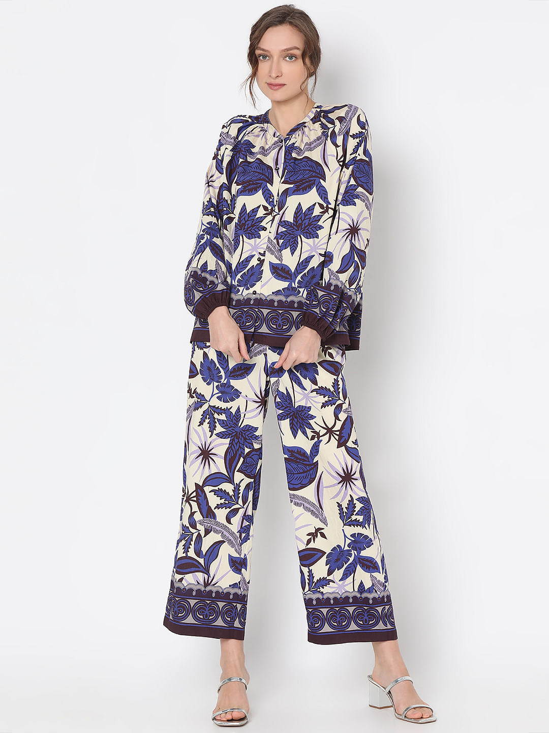 Purple Printed Co-Ord Set Shirt