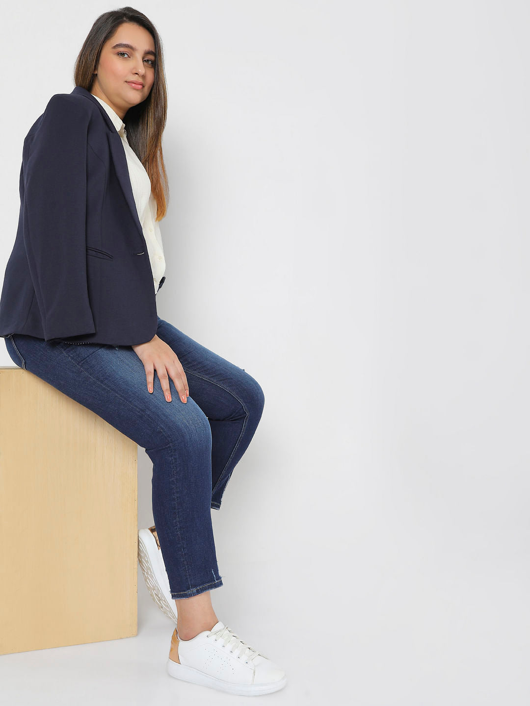 Curve Blue High Rise Ripped Skinny Jeans