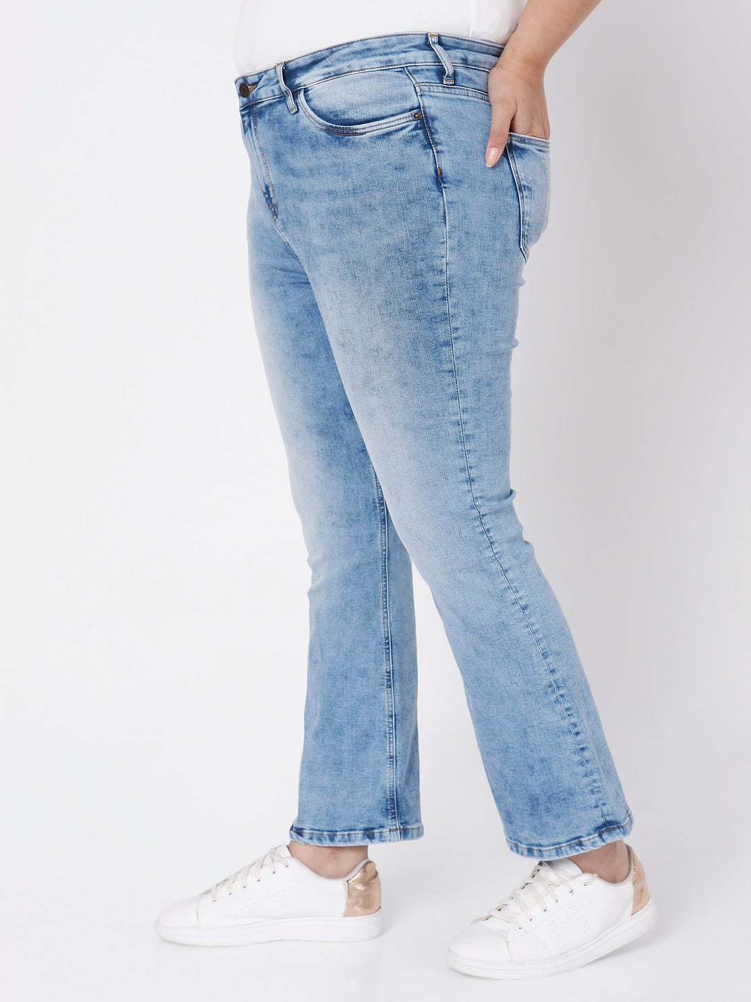 Curve Light Blue Mid Rise Petra Bootcut Jeans