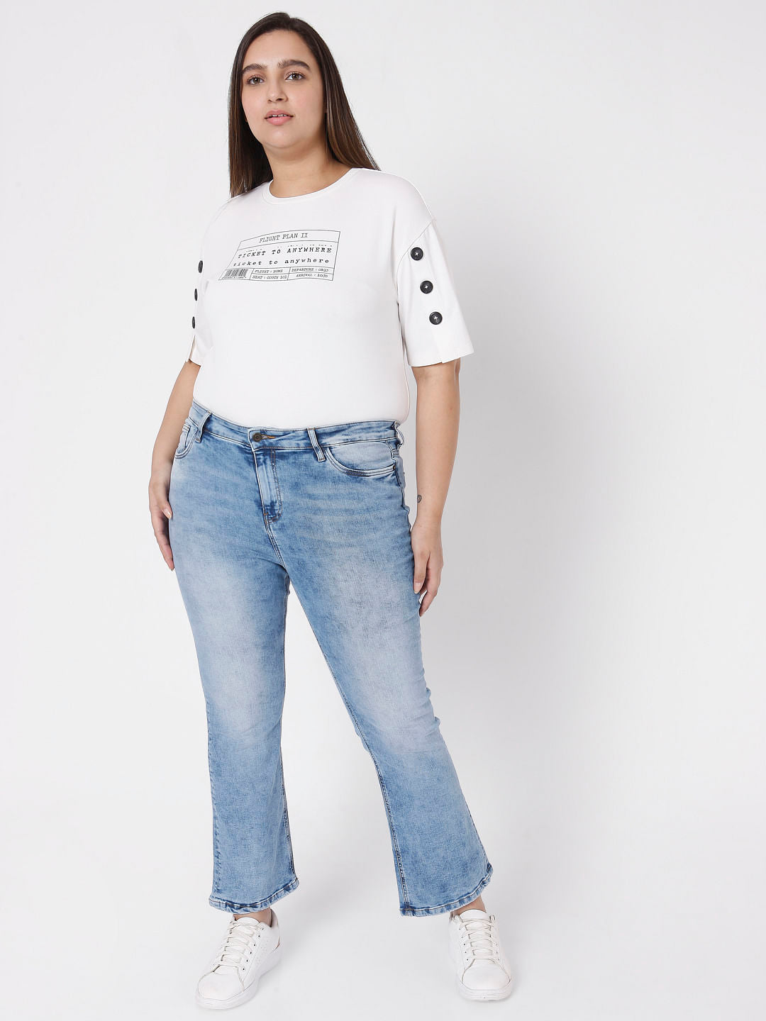 Curve Light Blue Mid Rise Petra Bootcut Jeans