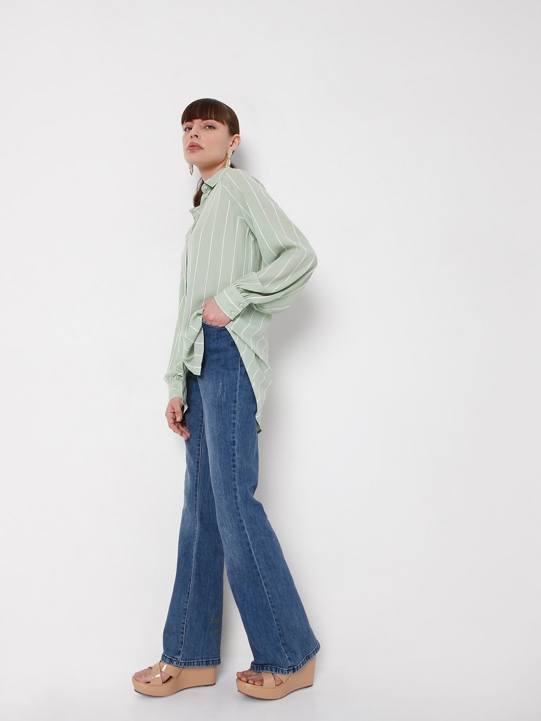 Green Vertical Stripe Shirt