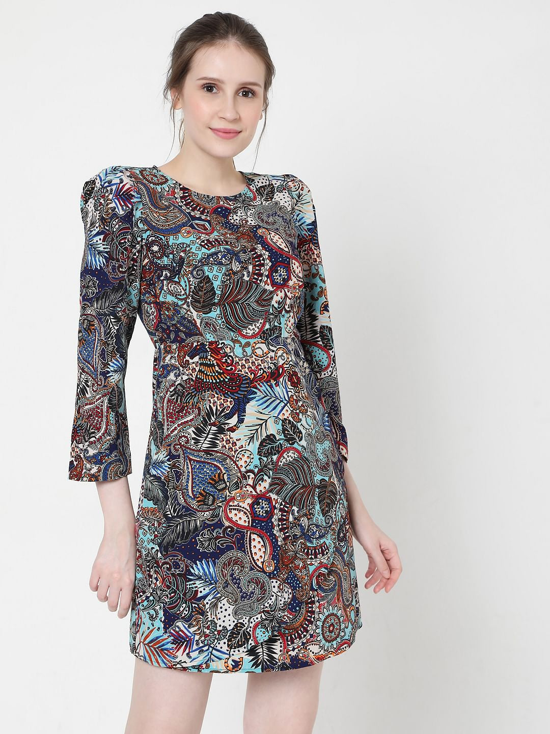 Blue Paisley Print Fit & Flare Dress