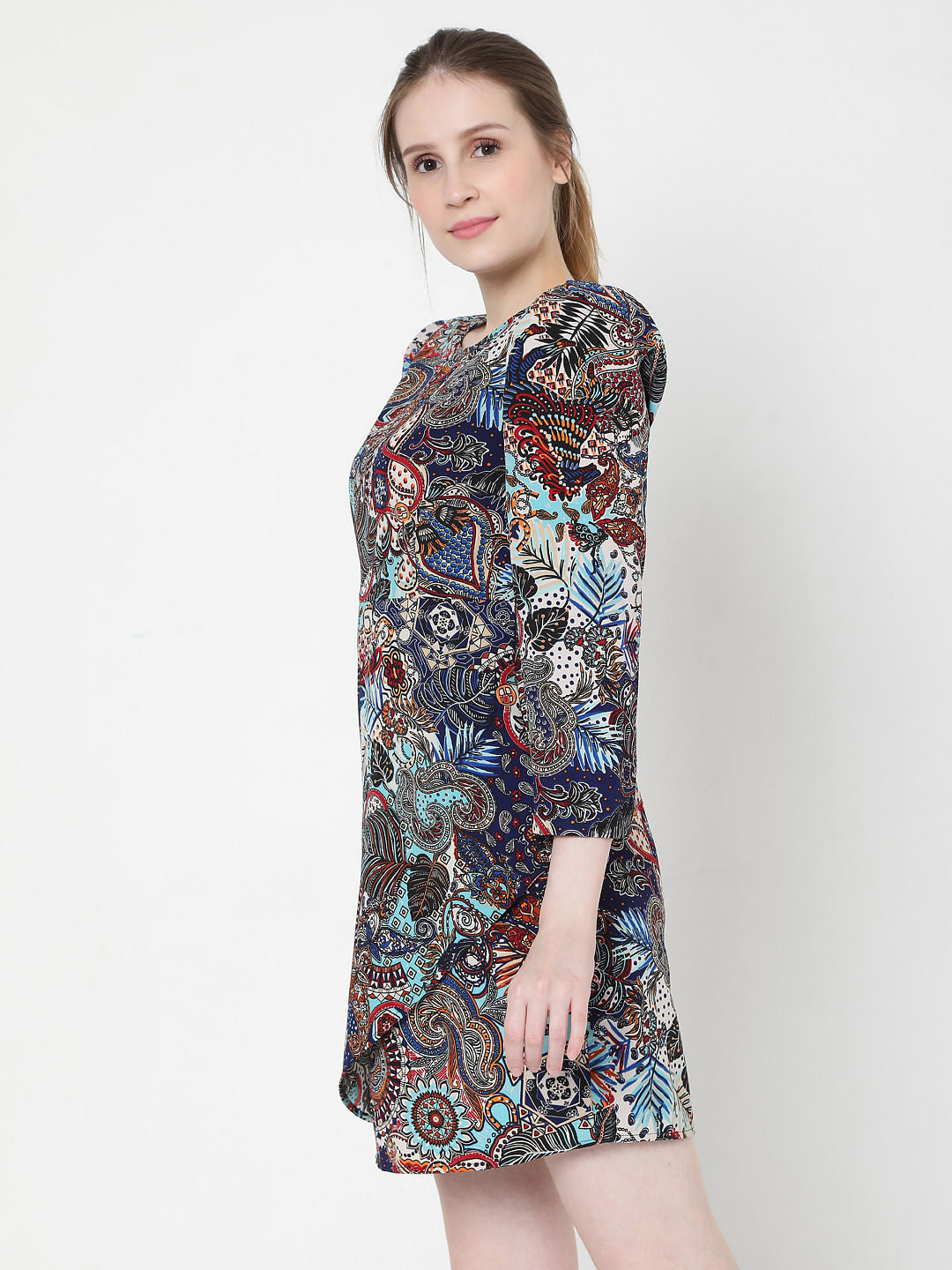 Blue Paisley Print Fit & Flare Dress