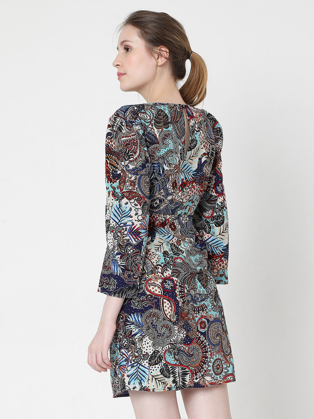 Blue Paisley Print Fit & Flare Dress
