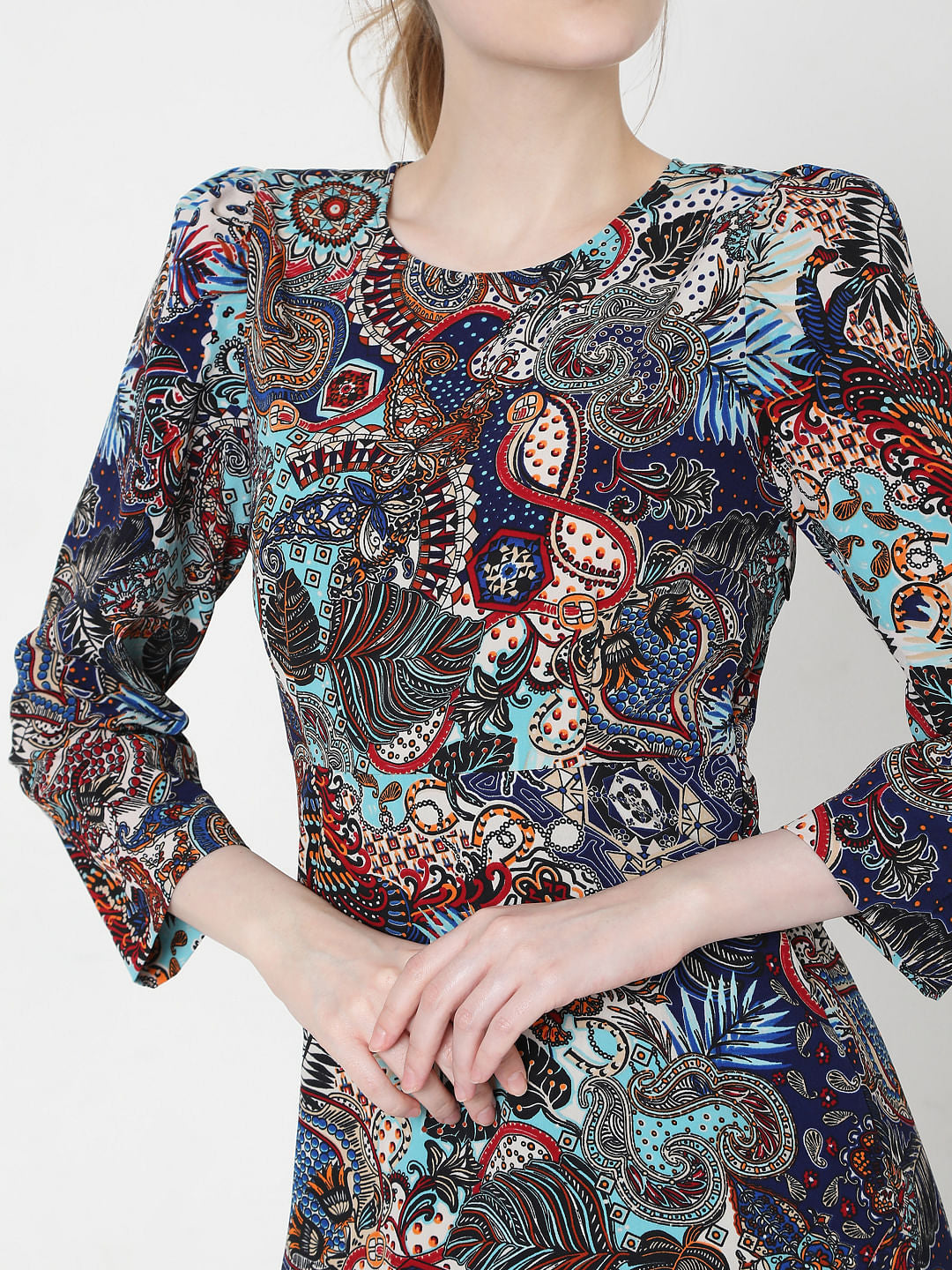 Blue Paisley Print Fit & Flare Dress