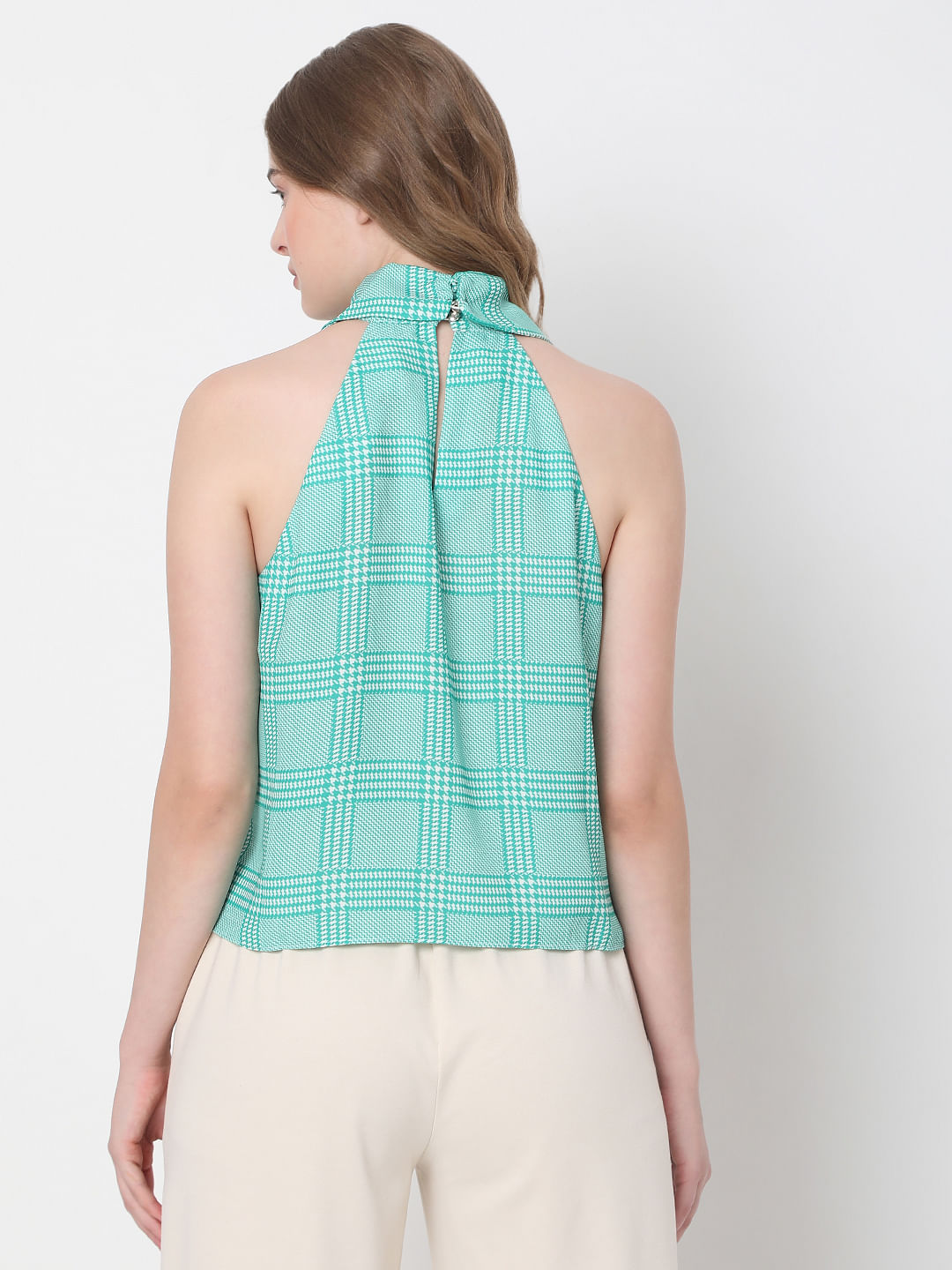 Green Check Halter Neck Co-Ord Set Top