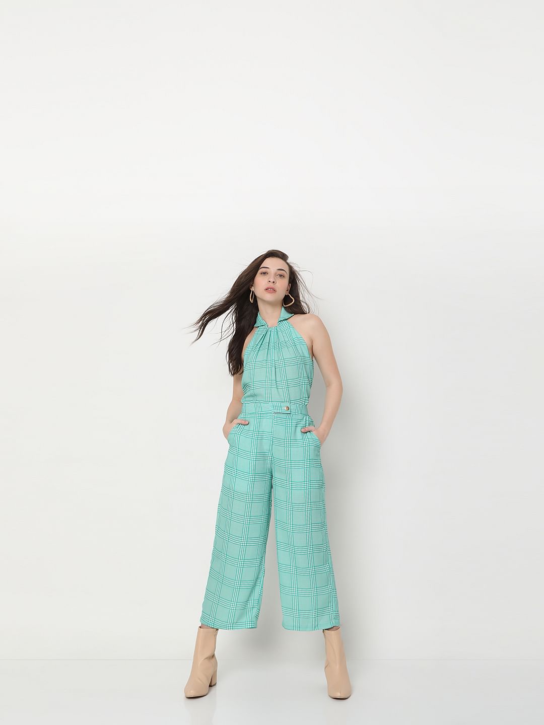 Green Mid Rise Check Co-Ord Pants