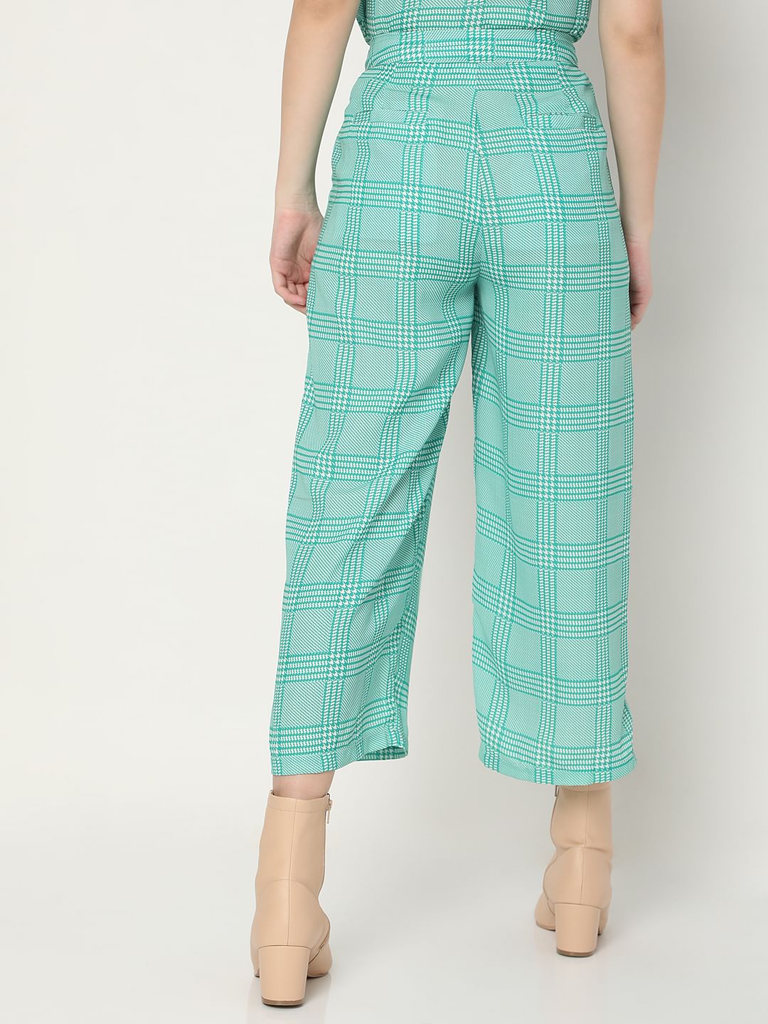 Green Mid Rise Check Co-Ord Pants