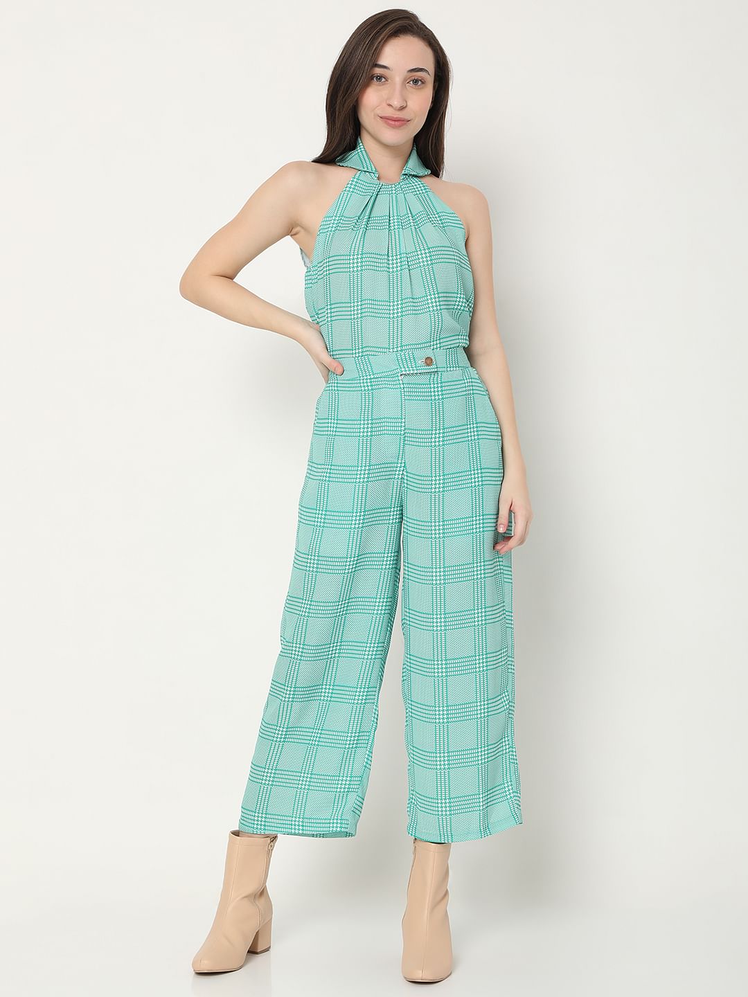 Green Mid Rise Check Co-Ord Pants