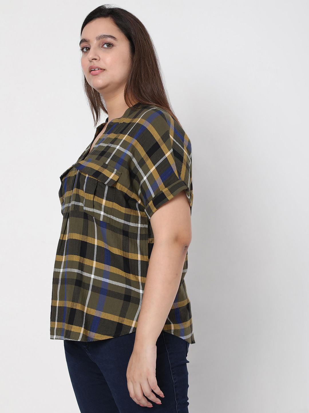 Curve Olive Green Check Top