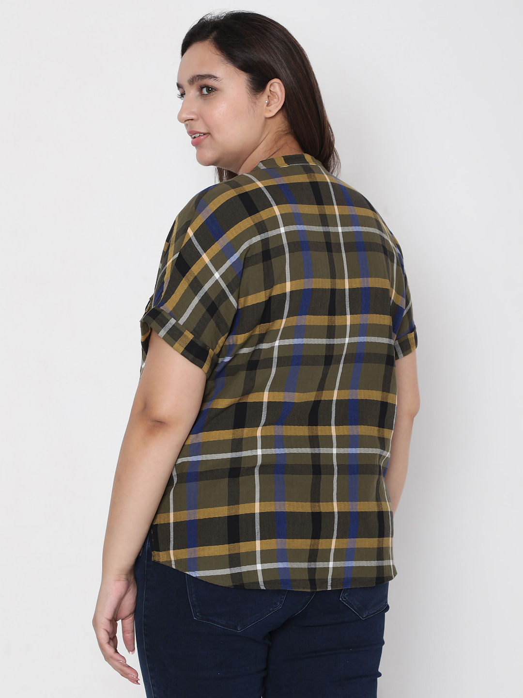Curve Olive Green Check Top