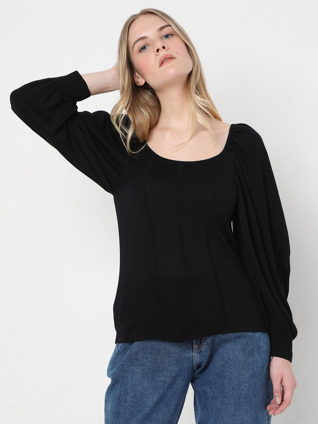 Black Boat Neck Top