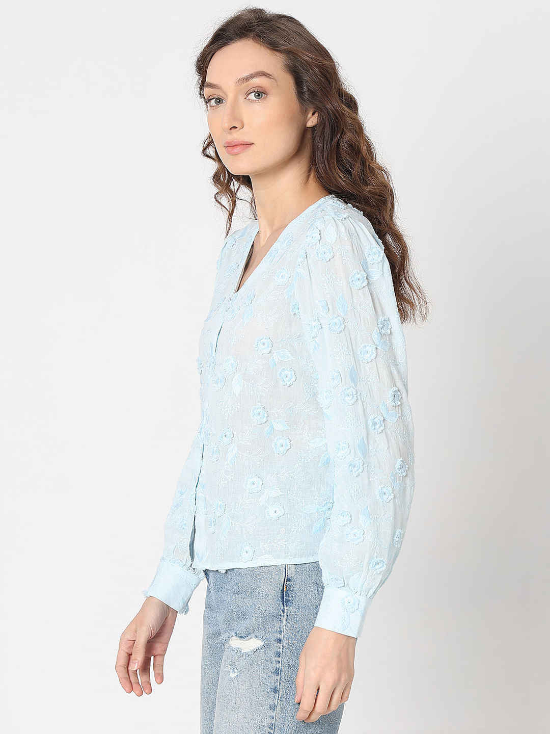 Light Blue 3D Floral Top