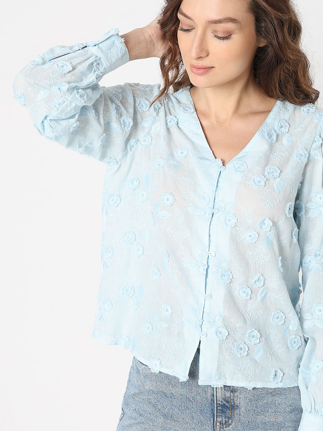 Light Blue 3D Floral Top