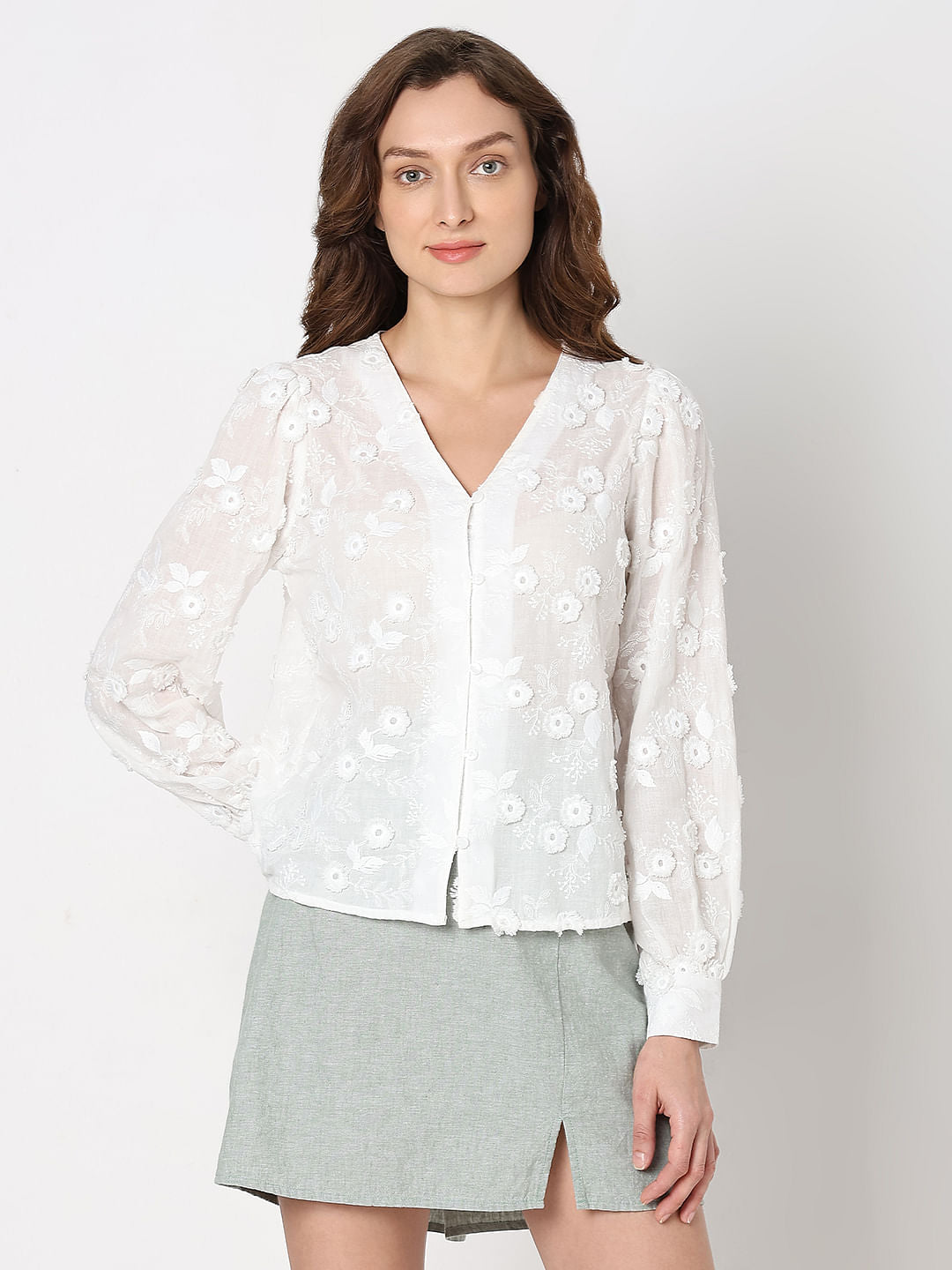White 3D Floral Top