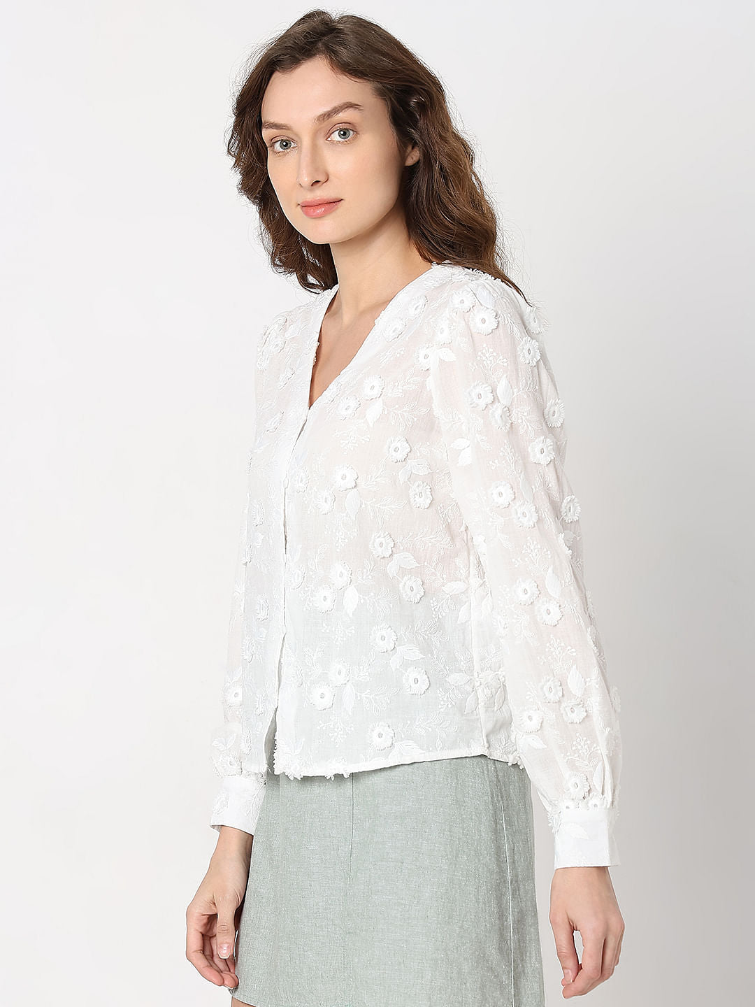 White 3D Floral Top