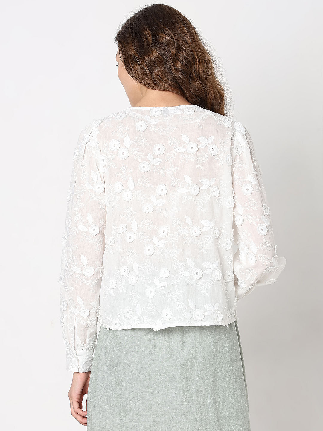 White 3D Floral Top