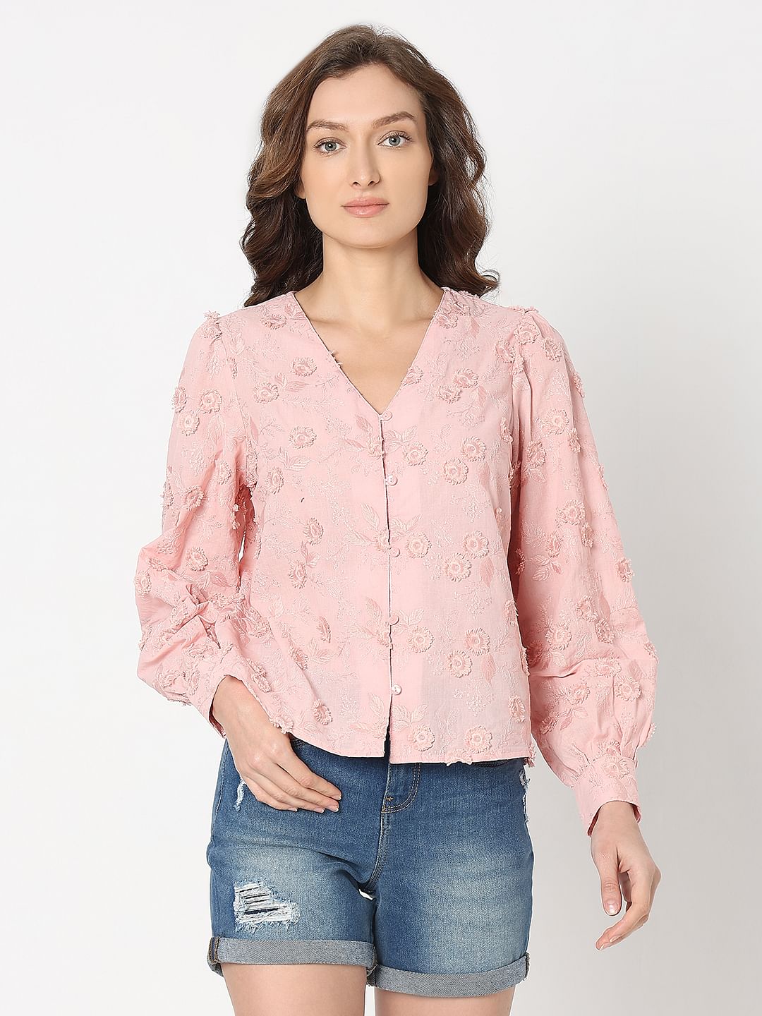 Pink Embroidered Cotton Top