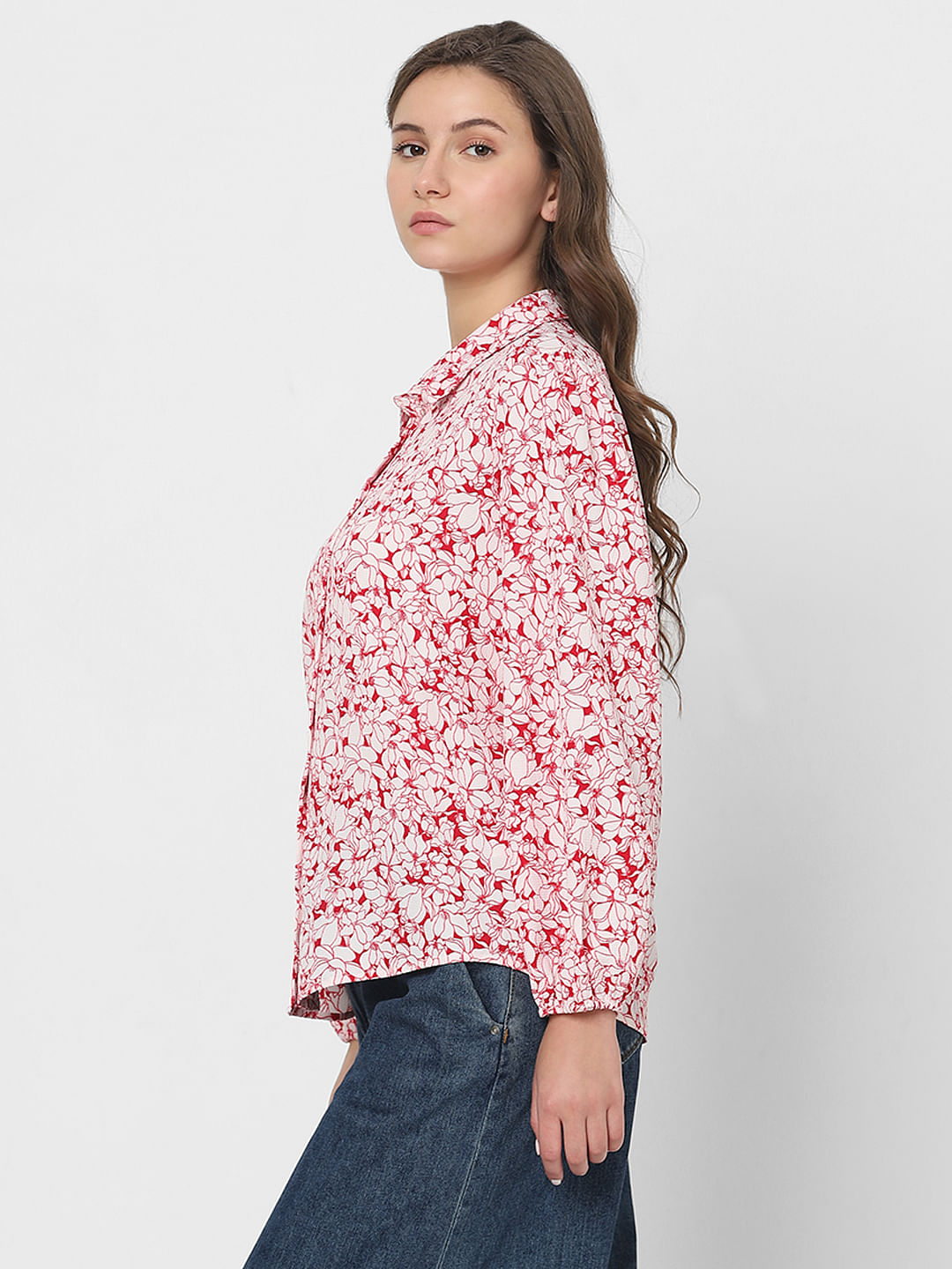 White & Red Floral Shirt