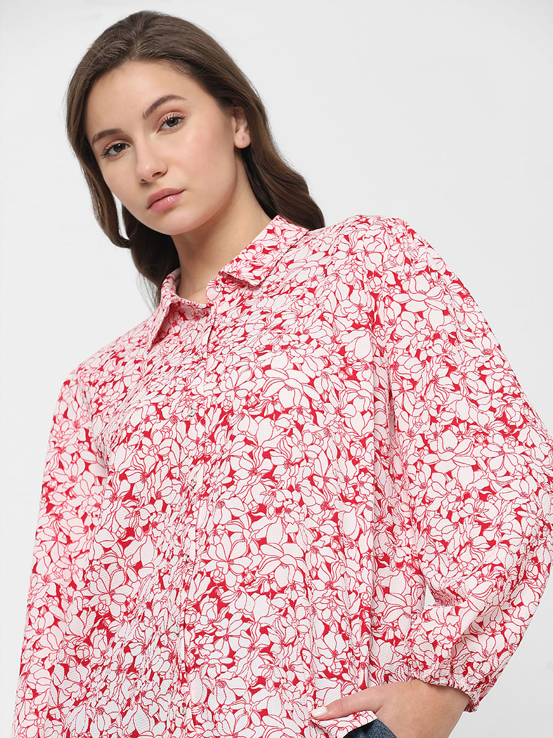 White & Red Floral Shirt