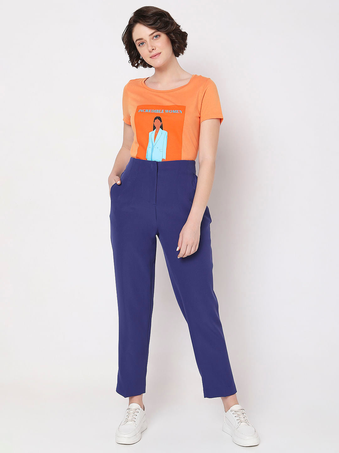 Blue High Rise Tapered Fit Pants